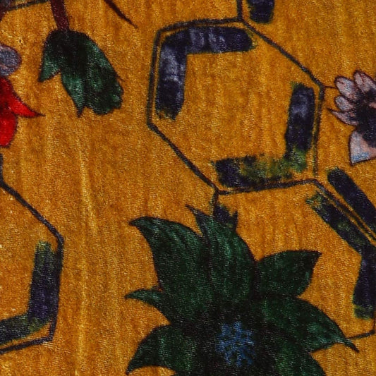 Yellow Digital Printed Silk Velvet Fabric