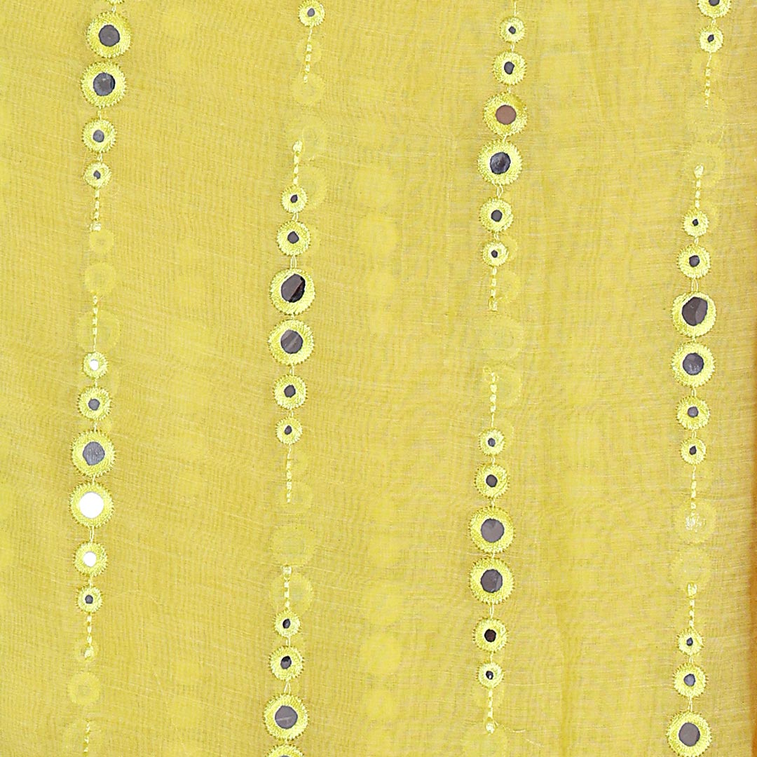 Yellow Fine Chanderi Mirror Work Fabric