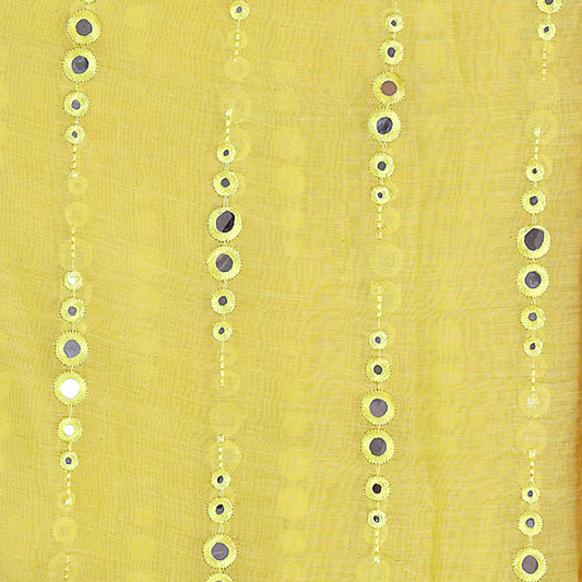 Yellow Fine Chanderi Mirror Work Fabric